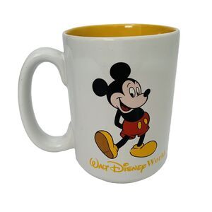 Walt Disney World Mickey Mouse Mug 4.5" tall White Yellow Vacation Souvenir Fan